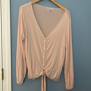 Light pink Ladies button shirt with cinch tie at waist. Brand new
